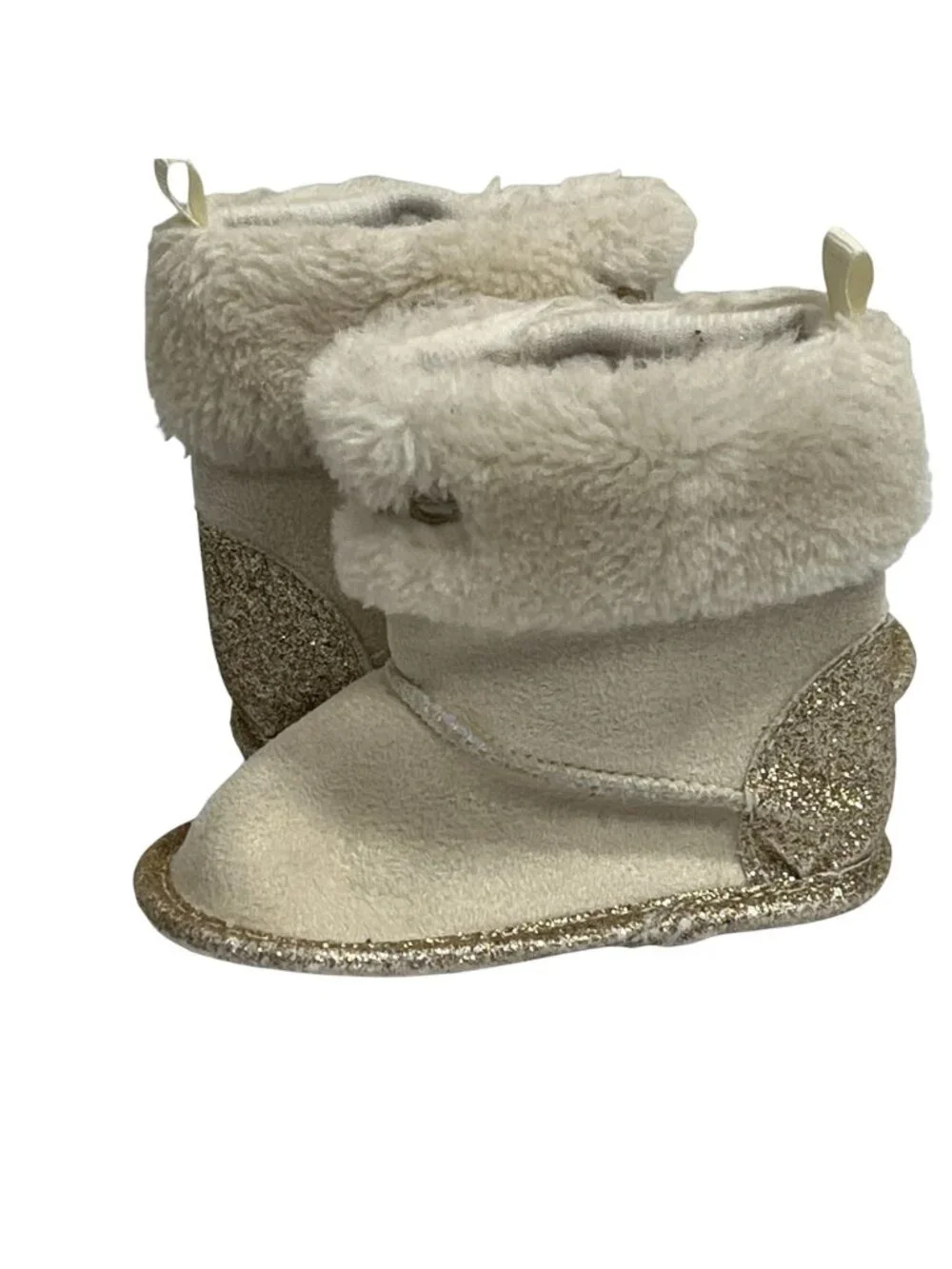 Bebe Baby Girls Boots Size 2 Cream Faux Suede Faux Fur Gold Winter Booties